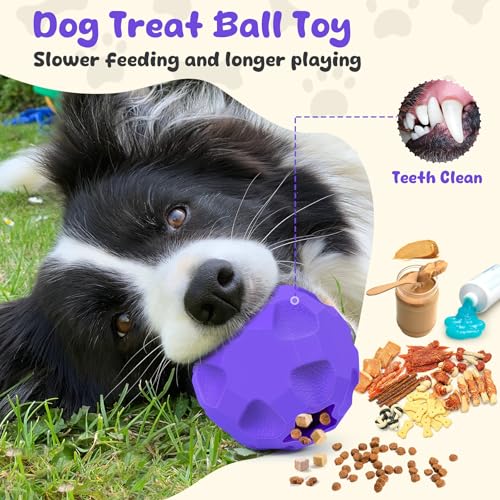 Durable Dog Balls, Dog Puzzle Toy for Boredom, Dogs Enrichment Toy, Interactive Treat Dispensing Balls for Large Dogs to Keep Them Busy - color: Purple