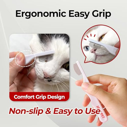 JAYU PET Facial Grooming Comb - Dog Eye Combs, Stress-free Tear Stain Remover for Dogs & Cats, Pet Facial Brush, Cat Grooming Kit, Stainless Steel Deshedding Comb (2ea) - size: 2ea