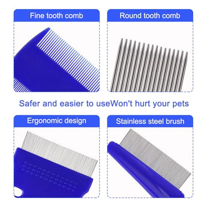 6 Pack Flea Comb for Cats Dogs,Stainless Steel Dog Cat Grooming Combs With Rounded Teeth,Double-Sided Tear Stain Remover,Dematting Comb For Dogs Cats Ideal for Small, Medium & Large Pets (Blue) - color: NEW Blue