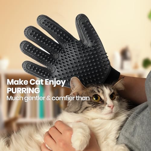 Pet Hair Remover Glove - Gentle Pet Grooming Glove Brush - Deshedding Glove - Massage Mitt with Enhanced Five Finger Design - Perfect for Dogs & Cats with Long & Short Fur - 1 Pack (Right-hand), Black - color: Black