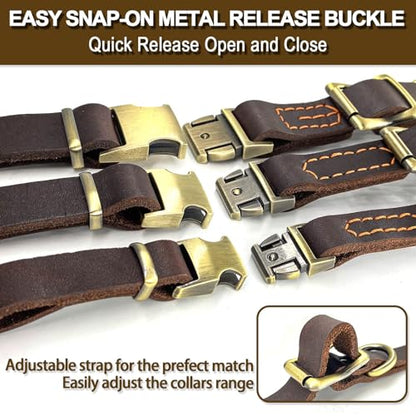 Leather Dog Collar with Metal Quick Release Buckle, Soft Genuine Cowhide Heavy Duty Metal Dog Collar Adjustable for Small Medium Large Dogs Pets. (L, Neck 16-26"(Release Buckle)) - size: L, Neck 16-26"(Release Buckle)