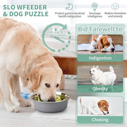 Slow Feeder Dog Bowls Insert, Animire Soft Silicone Slow Eating Dog Food Bowl for Small, Medium and Large Dogs, Compatible with Regular and Elevated Bowls - color: Green, size: L