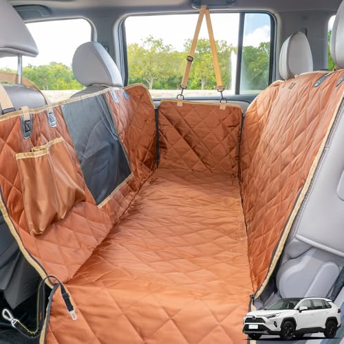 56"Wx60"L Dog Car Seat Cover for SUV & Truck, Heavy Duty 900D Waterproof Pet Hammock with Mesh Window, Odorless Scratchproof Backseat Protector for Large Dogs, Fit Model Y, F-150, RAV4 - Brown - color: BROWN, size: Standard
