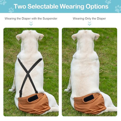 Avont 3 Pack Washable Female Dog Diaper with 1 Suspender, Reusable Girl Doggie Underwear Pants for Heat Cycle Period Incontinence Detachable Strap -Brown/Black/Grey S - size: S