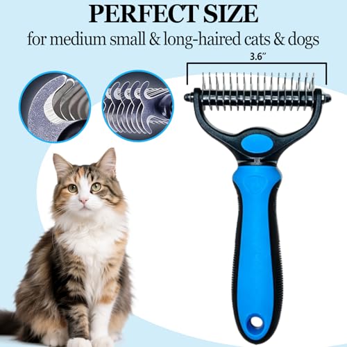Dematting Dog Brush, Double Sided Undercoat Rake Pet Detangling Comb for Dogs and Cats, Pet Pro Grooming Tool for Tangles Knots Long Fur