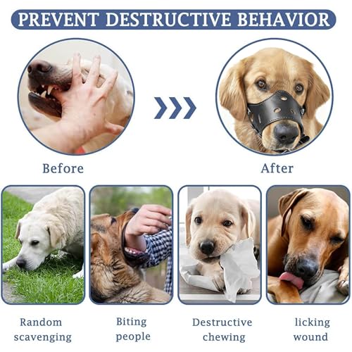 Soft PU Leather Dog Muzzles for Small Medium Large Dogs,Ajustable Breathable Dog Mouth Guard Cover to Prevent Biting Barking Chewing (Black, 2#S) - color: Black, size: 2#S