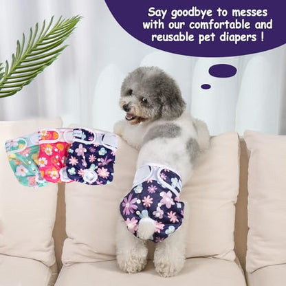 Pet Soft Washable Female Diapers (3 Pack) Female Dog Diapers, Comfort Reusable Doggy Diapers for Girl Dog in Period Heat (Bloom, L) - size: Large:19''-25''