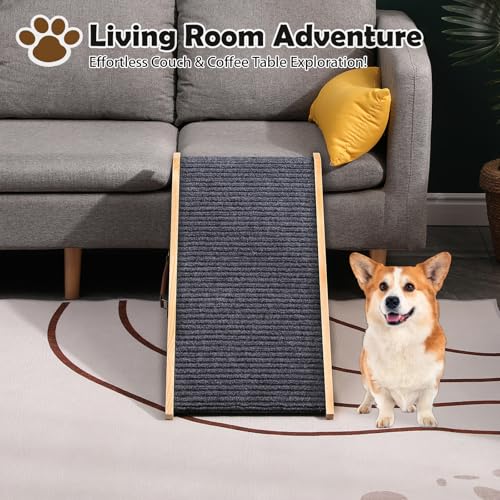 Wooden Foldable Dog Ramp for Small Dog Portable Pet Ramp,Car Ramp with Built-in Handle for Bed Car Couch Travel, 4 Adjustable Heights 9.8" to 18.1"
