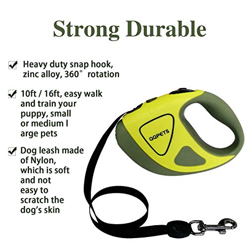 Retractable Dog Leash with LED Flashlight for Small Medium Big Breed Dogs, 10/16 ft Extendable Leash, Heavy Duty Nylon Cord Training Running (L (16 FT - up to 110lbs), Green)
