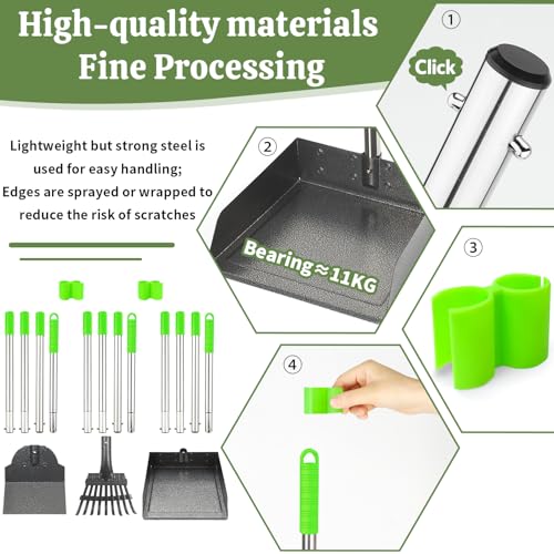 T2Y Extra Long Handle Dog Pooper Scooper for Large Dogs, Heavy Duty Metal Poop Scooper for Yard, Stainless Steel Dog Poop Rake and Tray Set, Rust-Proof Pet Waste Removal for Grass/Gravel/Dirt - size: Rake & Large Tray-Green