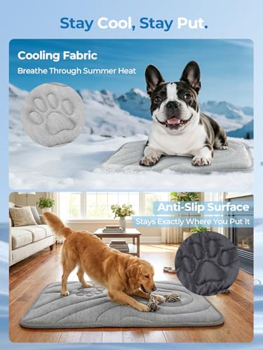 Dog Cooling Mat, Anti-Slip, Thick 3D Orthopedic Summer Pad for Dogs & Cats, Q-MAX > 0.5, Non-Toxic, Machine Washable, Chew-Resistant, Portable for Crate, Bed, Sofa, Car (Cool Grey, X-Large) - size: X-Large