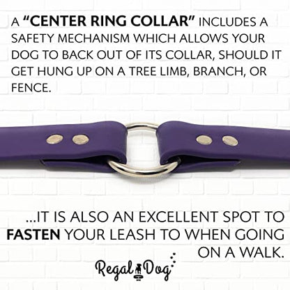 Regal Dog Products Medium Purple Dog Collar with Heavy Duty Double Buckle & D Ring | Vinyl Coated, Custom Fit, Adjustable Biothane Dog Collar | Chew Resistant Waterproof Center-Ring Collar for Dogs - color: Purple, size: Medium