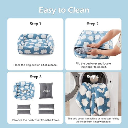 JOEJOY Large Dog Beds Large Sized Dog, Rectangle Washable Orthopedic Pet Bed with Removable Zipper Cover, Cute Soft Calming Puppy Pet Bed with Jacquard Shaggy Plush & Non Skid Bottom - color: Cozy Clouds Blue, size: L (36"x27"x8")