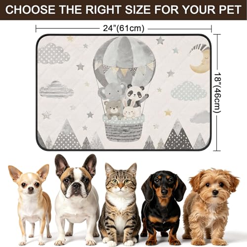 Panda Elephant Hot Air Balloon Washable Pee Pads for Dogs, Charcoal Gray Silver Reusable Puppy Pad Waterproof & Non-Slip, Multi-Use Potty Training Mat for Crates, Indoor, Outdoor 24"x18" - size: 24"x18"