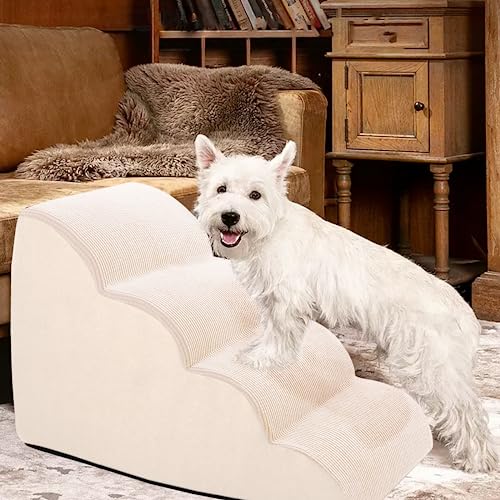 Steps for Small Dog, Dog Stairs for High Beds and Couch, 20" 4-Step High Density Foam Pet Stairs for Dogs Injured, Older Dogs Cats, Pet with Joint Pain (Beige) - size: 4-Steps