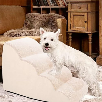 Steps for Small Dog, Dog Stairs for High Beds and Couch, 20" 4-Step High Density Foam Pet Stairs for Dogs Injured, Older Dogs Cats, Pet with Joint Pain (Beige) - size: 4-Steps