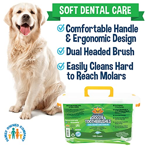 Bodhi Dog Dual-Headed Toothbrush for Dogs & Cats - Soft Bristles for Gentle Pet Dental Care - Puppy & Adult Teeth Cleaning - Easy-to-Use Design for Healthy Gums & Fresh Breath (100 Count) - size: 1 Count (Pack of 100)