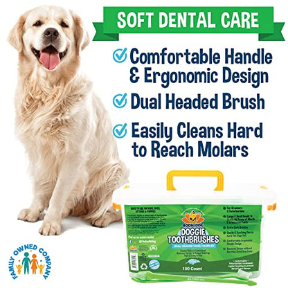 Bodhi Dog Dual-Headed Toothbrush for Dogs & Cats - Soft Bristles for Gentle Pet Dental Care - Puppy & Adult Teeth Cleaning - Easy-to-Use Design for Healthy Gums & Fresh Breath (100 Count) - size: 1 Count (Pack of 100)