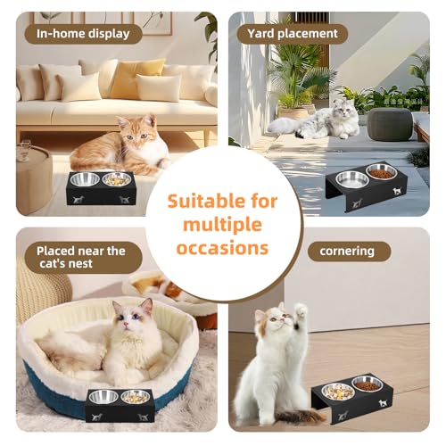 Elevated Cat Food Bowl,15°Tilted Stand Anti Vomiting Raised Cat Dishes for Food and Water,2 Stainless Steel Bowls,Non-Slip No Spill,Cats and Puppy - size: Stainless Steel-2 Bowls