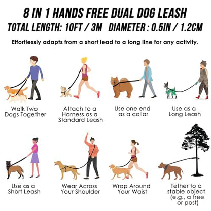 Lukovee Hands Free Dog Leash, 10FT Adjustable Training Lead 1/2 Inch Nylon Heavy Duty Lead No Pull for Large Medium Dogs, Tangle Free Reflective Waist-Leash for Walking Running, Black&Gray - color: Black&Gray