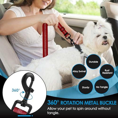 Lukovee Dog Seatbelt Leash for Cars, 2 Pack Pet Safety Seat Belt with Adjustable Buckle & Reflective Bungee, Connect Dog Harness in Vehicle Dogs Restraint Travel Daily Use (Red) - color: Red