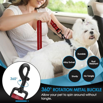 Lukovee Dog Seatbelt Leash for Cars, 2 Pack Pet Safety Seat Belt with Adjustable Buckle & Reflective Bungee, Connect Dog Harness in Vehicle Dogs Restraint Travel Daily Use (Red) - color: Red