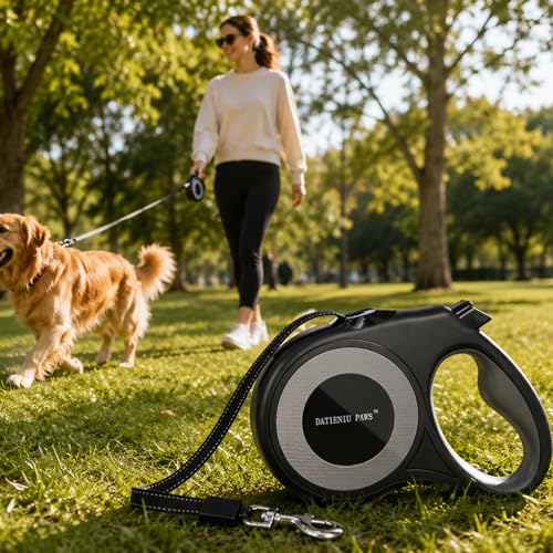 XL 16FT Retractable Dog Leash for Large Dog up to 120 lbs, Chew Proof Steel Wire Extender, One-Hand Brake & Lock, Tangle-Free Heavy Duty Walking Leash XL Black - color: Black