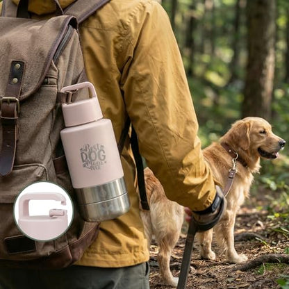 32oz Insulated Dog Water Bottle Dispenser, 3-in-1 Stainless Steel Travel Cup with 2 Detachable Food and Water Bowls, Leak Proof Large Pet Gear, Dog Mom Gift for Dog Lovers - color: pink dog mom