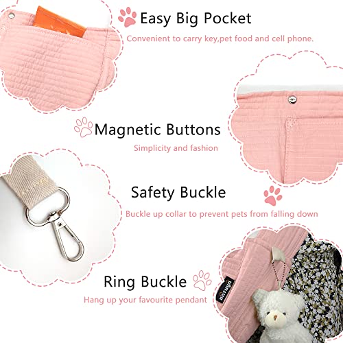 NATUYA Small Dog Carrier Sling Dog Sling Carrier for Small Dogs Puppies Cats, Big Pouch Safety Leash Pet Sling Carrier for Walking Outdoor Travel (Pink, Canvas) - color: Pink