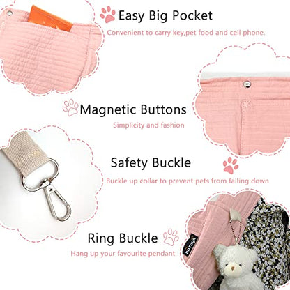 NATUYA Small Dog Carrier Sling Dog Sling Carrier for Small Dogs Puppies Cats, Big Pouch Safety Leash Pet Sling Carrier for Walking Outdoor Travel (Pink, Canvas) - color: Pink