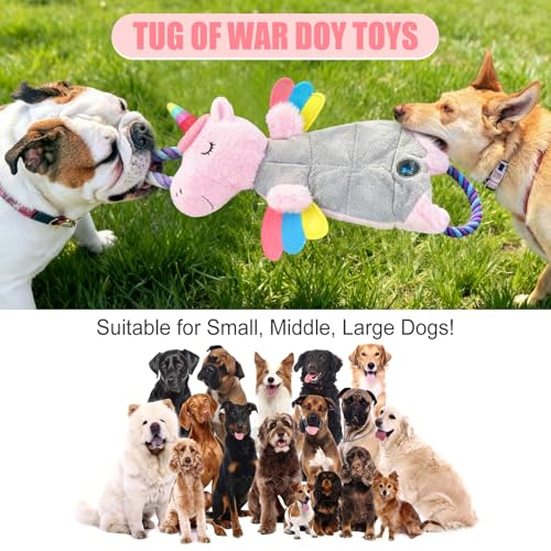 Interactive Squeaky Dog Chew Toy, Tough Plush Dog Toys for Chewers, Small, Medium & Large Dogs, Plush with Double Rope Handles for Tug of War, Mess-Free, Pink - color: Pink