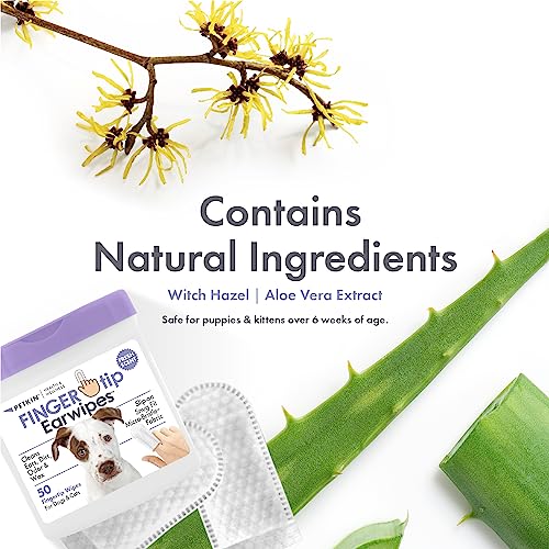 Petkin Fingertip Ear Wipes for Dogs and Cats, 50 Finger Wipes - Slip-On, Snug Fit, Micro-Bristle Fabric - Cleans Ears, Dirt, Odor and Wax - Convenient, Ideal for Home and Travel - Fresh Scent - size: 50ct