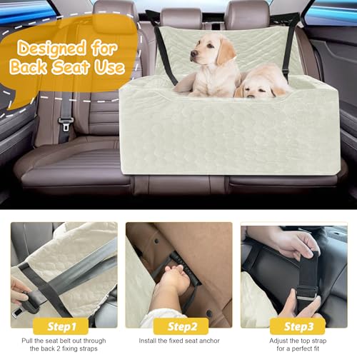Dog Car Seat for Medium/Large Dog Booster Seat Under 60 lbs or 2 Small Dogs, Multi-Functional Pet Car Seat with Thick Cushion, 2 Safety Leashes (White) - color: White
