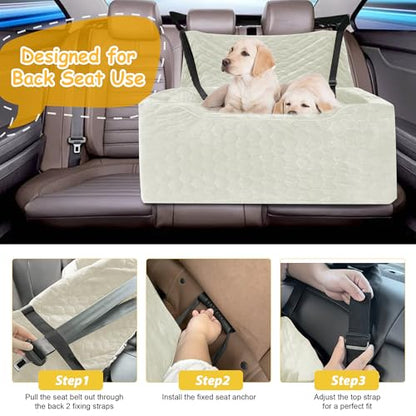 Dog Car Seat for Medium/Large Dog Booster Seat Under 60 lbs or 2 Small Dogs, Multi-Functional Pet Car Seat with Thick Cushion, 2 Safety Leashes (White) - color: White