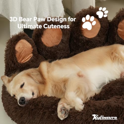 Round Plush Calming Donut Dog & Cat Bed | Calming Design, Donut Shape - color: Coffee, size: Large