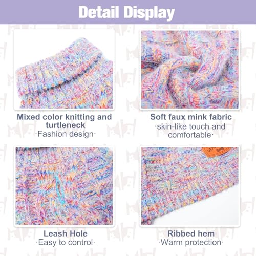BEAUTYZOO Small Dog Sweater -Turtleneck Pullover Classic Cable Knit Fuzzy Winter Coat Dog Cold Weather Clothes for Small Medium Dogs Puppy Girl Boys(Rainbow Pink, M/L) - color: Gradient Pink, size: M/L (Back: 18",Chest: 23", Neck: 15")