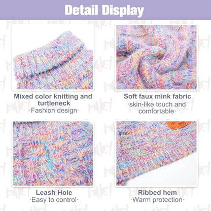 BEAUTYZOO Small Dog Sweater -Turtleneck Pullover Classic Cable Knit Fuzzy Winter Coat Dog Cold Weather Clothes for Small Medium Dogs Puppy Girl Boys(Rainbow Pink, M/L) - color: Gradient Pink, size: M/L (Back: 18",Chest: 23", Neck: 15")