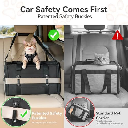 PETSFIT Soft-Sided Cat Carrier with Patented Safety Buckles, Lockable Zippers & Safety Tether,Escape-Resistant Travel Pet Carrier for Car Rides & Vet Visits, Airline Approved Under-Seat, Up to 12 lbs - color: Black, size: 18.0"L x 11.0"W x 11.0"H