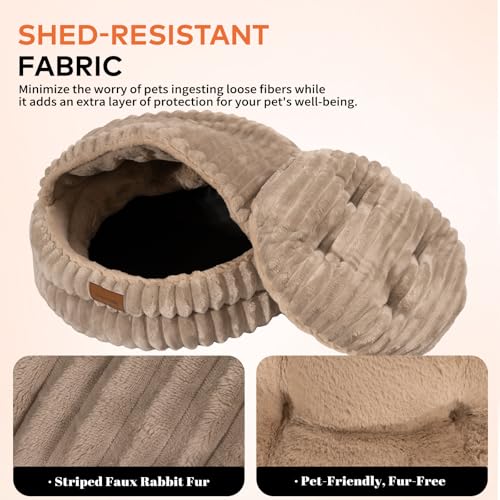 CHEERPALS Cat Cave Bed for Indoor Cats, Washable Covered Cat Bed Hooded Kitty Bed Soft Fluffy Pet Bed for Puppy and Small Dog(Khaki) - color: Khaki