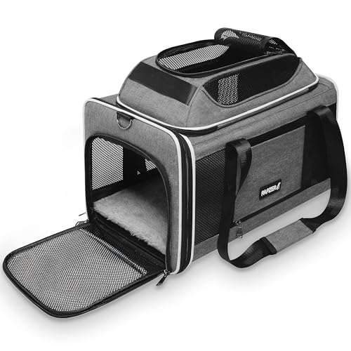 Cat Carrier Top-Expandable 18x11x11, United Delta American Airline Approved Dog Carrier, Soft-Sided Pet Carry Bag Under-Seat in Cabin, Puppy Airplane Travel Crate TSA Plane Kitten Cage Grey - color: Grey