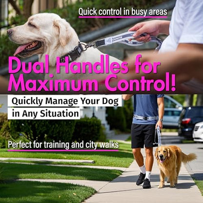 Hands Free Dog Leash with Waist Belt Lifetime Replacement, Dual Handle Bungee Leash for Running, Jogging, Hiking and Walking, for Medium and Large Dogs 5118 - color: Pink