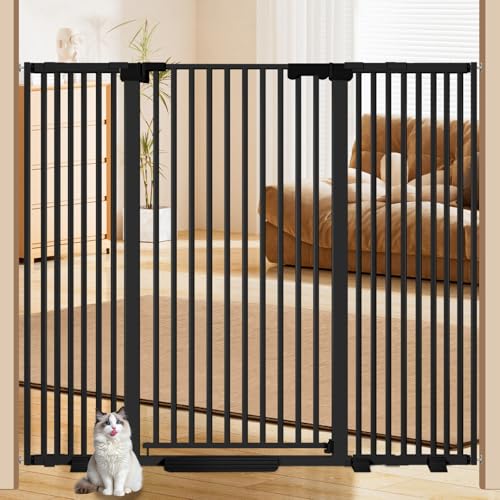 51'' Extra Wide Cat Gate Barrier 30-63'' Wide for Doorways Hallways, Pressure Mounted Tall Pet Dog Gates No Drilling Auto Close, Cat Fence Indoor Climb Proof (Black) - size: 30''-62.99''Wide
