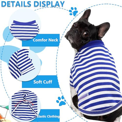 2 Pieces Stripe Dog Clothes for Small Dogs Summer Dog Shirt Cute Soft Puppy Clothes Bresthable Chihuahua Cat Clothes XS~XXL Pet Clothing (Blue, XX-Large) - color: blue, size: XX-Large
