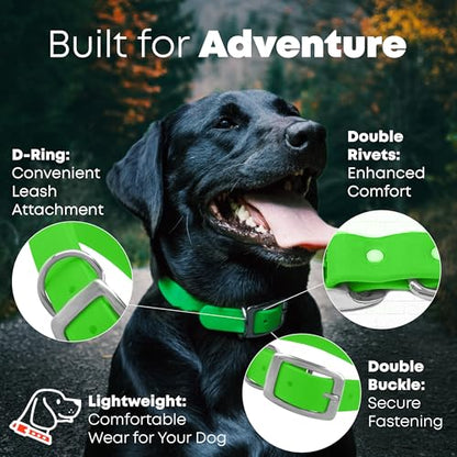 Regal Dog Products Medium Light Green Dog Collar with Heavy Duty Double Buckle & D Ring | Vinyl Coated, Custom Fit, Adjustable Biothane Dog Collar Chew Resistant Waterproof Center-Ring Collar for Dogs - color: Green, size: Medium