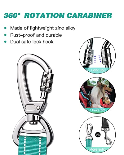 AUBELL Dog Seat Belt for Car,Updated 3-in-1 Adjustable Reflective Bungee Heavy Duty Dog Car Harness Tether with Clip Hook Latch & Buckle,Swivel Zinc Alloy Carabiner,Teal - color: Teal