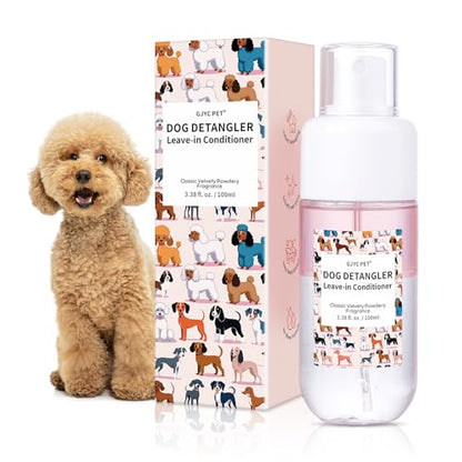 Dog Detangler & Dematting Spray - Leave-in Conditioner, Classic Powdery Scent | Infused with Coconut Oil, Jojoba Oil, and Squalane for Easy, Tangle-Free Grooming - 3.38 fl. oz