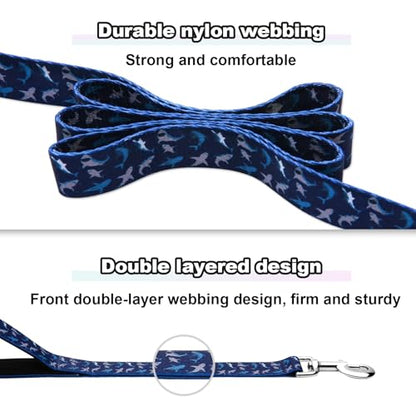 Double Handle Dog Leash 4 Foot with 2 Padded Handles, Heavy Duty Nylon Dog Leash with Traffic Control Handles,Walking Training Lead, Deep Blue Shark - color: Deep Blue Shark, size: 1 in x 4 ft