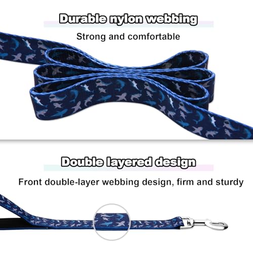 Double Handle Dog Leash 6 Foot with 2 Padded Handles, Heavy Duty Nylon Dog Leash with Traffic Control Handles,Walking Training Lead, Deep Blue Shark - color: Deep Blue Shark, size: 1 in x 6 ft