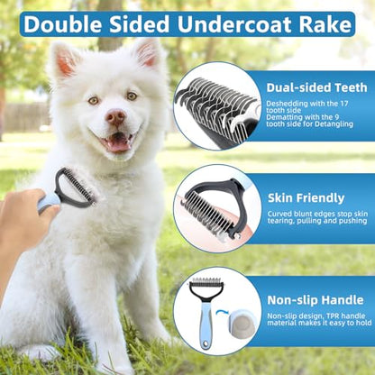 Dog Brush Dog Grooming Kit 7PCS Dog Brush for Shedding-Dog Brushes for Grooming, Dematting Comb, Nail Clipper with Nail File, Flea Comb, Pet Comb, Bath Brush(Blue) - size: 7PCS+Bag