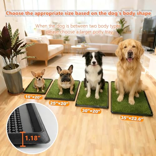 Dog Grass Pad with Tray - 35"X22.6" Indoor/Outdoor Artificial Turf Potty Training Mat for Large Dogs, Portable Dog Litter Box for Balcony/Patio, Washable Reusable Pee Pad and Fake Grass for Dogs - size: 35"×22.6"